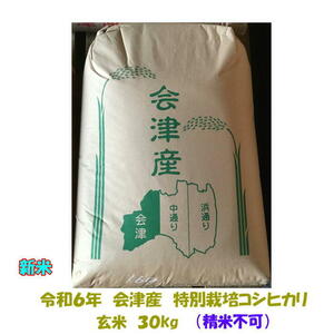 新米 玄米 30kg 令和６年産 会津 特別栽培 コシヒカリ 大袋 (精米 小分け 不可) 送料込み 送料無料 調製玄米