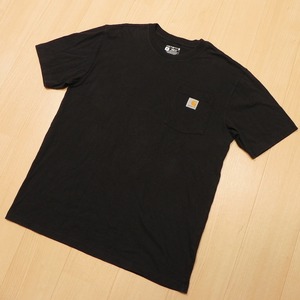 ◆ carhartt カーハート 半袖 ポケットTシャツ 胸ポケット ロゴ ◆ size M ルーズフィット 黒 ブラック 古着 メンズ 春夏 即決 ★h