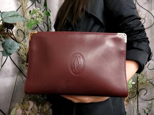 ●超美品●Cartier カルティエ●マスト●ロゴ型押し●カーフ レザー 本革●セカンド クラッチ バッグ●ボルドー●ゴールド金具●Js53614