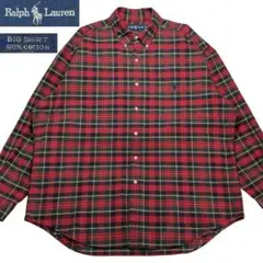 90s ラルフローレンRALPH LAUREN BIG SHIRT 刺繍ロゴ L