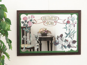 ビンテージミラー/４種類の花がデザインされた古い鏡 (GLIMOR 40°ar) 吊り下げ鏡/店舗什器/ディスプレイ/ンテリア雑貨/室内装飾/PM-1-10