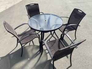 ◇直接引き取り限定　ガーデンチェア テーブル セット　ラタン調 椅子 おしゃれ アウトドアリビング　カフェ