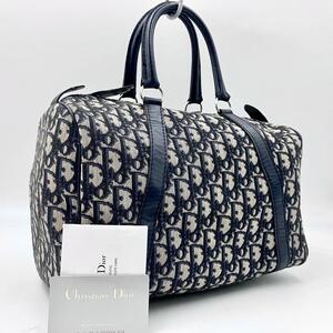 極美品● Christian Dior 2461 クリスチャン ディオール トロッター ミニ ボストンバッグ ハンドバッグ 鞄 キャンバス ネイビー 紺 1円