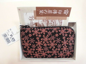 新品 INDEN-YA 小銭入れ No.1001 印傳屋上原勇七 黒地ピンク漆 160雪割草 店舗保管品 甲州印伝 コインケース