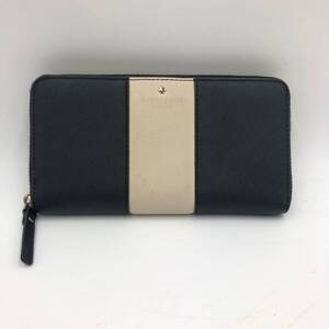 □kate spade 長財布 黒×アイボリー ケイトスペード レディース PWRU4530 ラウンドファスナー 複数落札同梱OK B240710-9