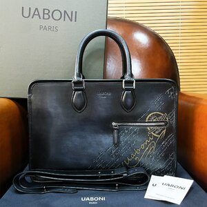 最高峰 EU製 定価38万◆UABONI*ユアボニ*幻のパティーヌ*ブリーフケース◆ビジネスバッグ 手染 鞄 トートバッグ 本革 レザー 紳士 メンズ