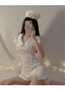 ナースコスプレ衣装　コスチューム　可愛い　看護師コス　シンプルなホワイト　セット
