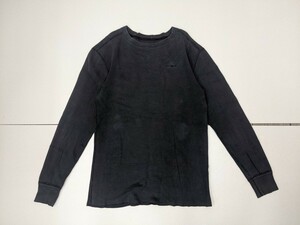 12．カーハート 無地 ロゴ無し フェード 雰囲気抜群 長袖 ワッフル Tシャツ サーマル ロンT Carhartt メンズL ダークグレー系x810