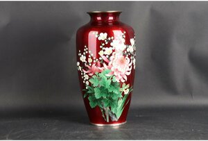 [URA]安藤七宝/七宝花文花瓶/約1190g/14-5-27　(検索)骨董/七宝焼/花器/花入/花生/壷/中国/古玩/唐物