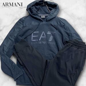 Lサイズ●EMPORIO ARMANI EA7 セットアップ ジャージ 上下 パーカー スウェット ストレッチ ブルゾン メンズ ネイビー ブラック