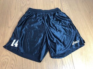 アシックス　バレーボール　ショートパンツ　M 光沢　黒　番号入り　23-328-04