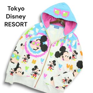 Tokyo Disney RESORT 東京ディズニーリゾート 限定 通年 8ビット風 ミッキー★ ジップ スウェット パーカー Sz.M　メンズ　A4T09013_8#I