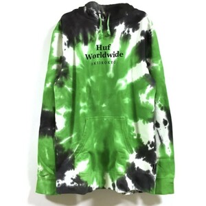 【M】HUF ハフ 裏起毛パーカー SKIDROKYO TD タイダイ 緑