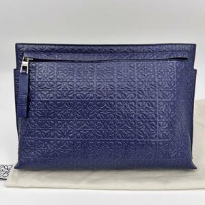 1円~【未使用級】LOEWE ロエベ クラッチ セカンドバッグ ビジネス リピートアナグラム レザー Tポーチ 大容量 ネイビー ブルー メンズ 