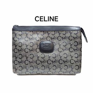 【美品】CELINE セリーヌ ポーチ 馬車柄 Cマカダム ヴィンテージ クラッチバッグ セカンドバッグ キャンバス PVC レザー ネイビー 鑑定済