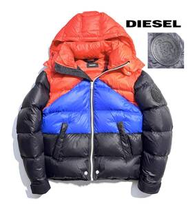 極美品【定価5万超】DIESEL ディーゼル ダウンジャケット L メンズ W-SMITH ロゴワッペン フード着脱可 軽量 保温性抜群 パーカー