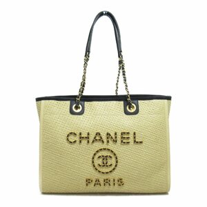 シャネル ドーヴィルMM チェーントート バッグ ブランドオフ CHANEL レザー トートバッグ ストロー 中古 レディース