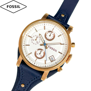 FOSSIL フォッシル 腕時計 新品・アウトレット ES3838 レディース クォーツ ローズゴールド シルバー文字盤 ネイビーレザー 並行輸入品