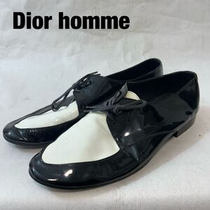 F0077★10 高級 DIOR HOMMEディオールオム エディー期 レザー 革靴 ローファー 白黒 ドレス シューズ 42size