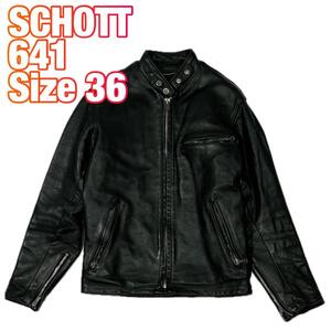 Schott ショット 641 シングルライダースジャケット 36 ボアライナー付 レザー 本革 黒 ブラック メンズ パンク バイク バイカー c07