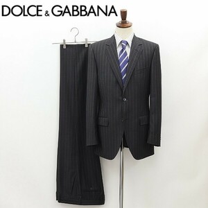 ◆DOLCE&GABBANA ドルチェ＆ガッバーナ ストライプ柄 2釦 スーツ セットアップ チャコール 46