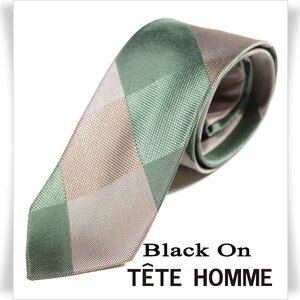 新品1円～★Black On TETE HOMME テットオム シルク絹100% ネクタイ 織柄 カーキ ベージュ 正規店本物◆5525◆