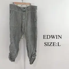 【美品】EDWIN メンズ バナナ繊維混 カジュアル ストライプ ロールアップ