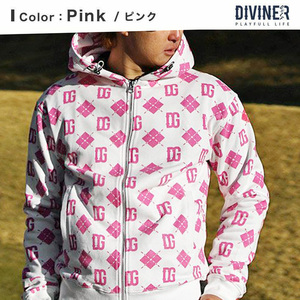 新品タグ付き★標準小売価格13200円を77％オフ【DIVINER GOLF-ディバイナーゴルフ】ゴルフウェア ピンク総柄ZIPパーカー/L■在庫限り■