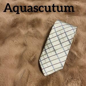 Aquascutum アクアスキュータム　アイボリー チェック柄 ネクタイ 中古