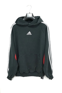 BALENCIAGA adidas Hoodie Large Fit バレンシアガ アディダス ロゴ刺繍 プルオーバー パーカー ダメージ加工フーディ ブラック サイズM