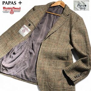 極美品/【定価10万】 ●Papas+×Harris Tweed パパスプラス ハリスツイード メンズ テーラードジャケット グレンチェック ブラウン系 M