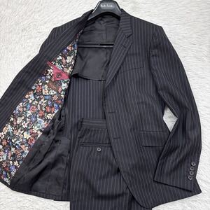 【名作!!!美品!!!】Paul Smith collection ポールスミスコレクション セットアップ スーツ 高級 ロロピアーナ生地 シルク 裏地 花柄 2B 黒