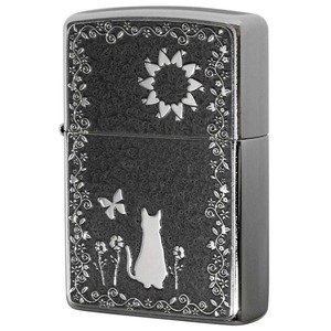 Zippo ジッポライター ネコ 猫 Cat グレー ＃200 メタルプレート 両面加工 ニッケルメッキ 2MPP-Cat GY 可愛い メール便可