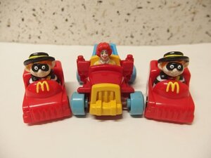 1240404a【MacDonald’s ミニカー おもちゃ ３点】マクドナルド/おまけ/1990/1995/ドナルド/ハンバーグラー/中古品