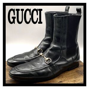 GUCCI [グッチ] ホースビット サイドゴアブーツ ショートブーツ レザー ブラック 黒 9.5 Dワイズ 28.5cm 革靴 シューズ イタリア製 メンズ 