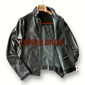 美品 定価16万 M前後 44『エンポリオアルマーニ EMPORIO ARMANI』本革 極上レザー ライダース ジャケット ブルゾン ブラック 黒 AHR4T00062