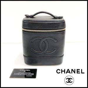  CHANEL 5番台 キャビアスキン バニティバッグ デカココマーク 横型 化粧ポーチ 黒 ブラック シャネル vintage