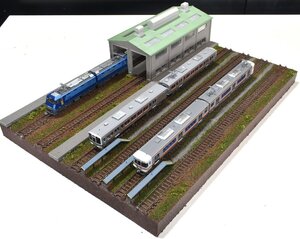 【SAZAN】鉄道ジオラマ展示台 複線機関庫付きヤード：6線路(他の商品と同梱不可)※37x26cm★41