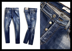 定価3.9万 PMDS PREMIUM MOOD DENIM SUPERIOR ヴィンテージ感醸すルックス！リペア加工 デニムパンツ ジーンズ GERARD イタリア製 P.M.D.S.