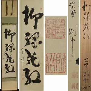 《源》【即決・送料無料】大徳寺 秋吉則州 自筆 茶掛 一行書「柳緑花紅」/共箱