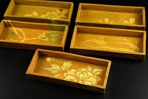 【蔵A3512】京焼　乾山　絵替草花図　長方皿　長皿　五客