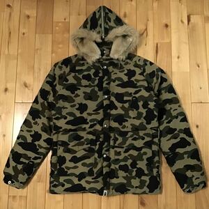 ファー付き ダウンジャケット Mサイズ FUR hoodie down jacket a bathing ape bape エイプ ベイプ アベイシングエイプ 1st camo green ht91