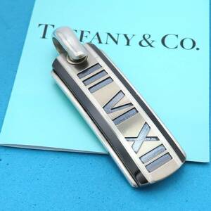 【送料無料】 希少 美品 Tiffany&Co. ティファニー チタン アトラス バー シルバー ネックレス トップ SV925 Ti ブラック メンズ HA442