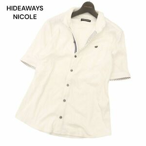 HIDEAWAYS NICOLE ハイダウェイ ニコル 春夏 ストライプ使い★ リブ 半袖 スリム シャツ Sz.50　メンズ 白　C4T04860_5#D