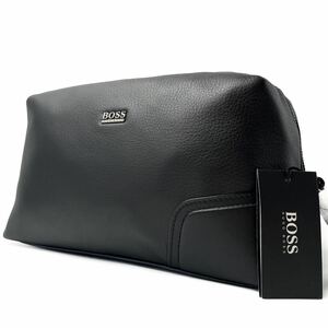 未使用保管品/希少モデル HUGO BOSS ヒューゴボス メンズ セカンドバッグ クラッチ ボディ レザー 本革 ロゴ ビジネス ブラック 黒 手持鞄