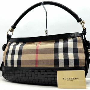 3030【希少・極美品】BURBERRY バーバリー ハンドバッグ ワンショルダー ノバチェック メガチェック ホースロゴ キャンバス レザー 本革