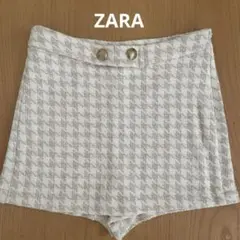 【ZARA】ホワイト系 チェック柄 ショートパンツ