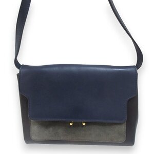 ほぼ美品 MARNI マルニ TRUNK トランク レザー スエード ショルダーバッグ ミニバッグ ネイビー×ブラック×グレー ◆