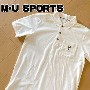 MUスポーツ ポロシャツ メンズ48 Mサイズ ミエコウエサコ ゴルフウェア 半袖シャツ 半袖ポロシャツ 半袖 白 送料無料 ゴルフ 胸ポケット