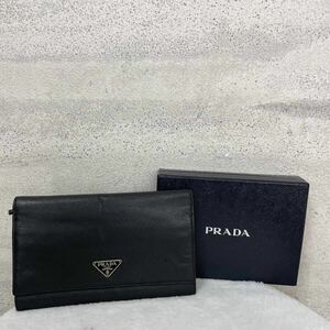 【贅沢品の極み】PRADA プラダ　長財布 カードケース　コインケース お札ケース　三角プレート　レザー　サフィアーノ　ブラック　